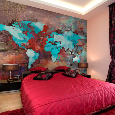 Papier peint intissé panoramique Carte du monde The earth without art is just 'eh' EDEN