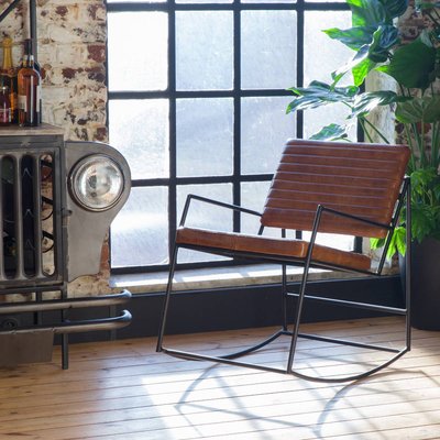 Fauteuil vintage en cuir marron  PORTO MADE IN MEUBLES 