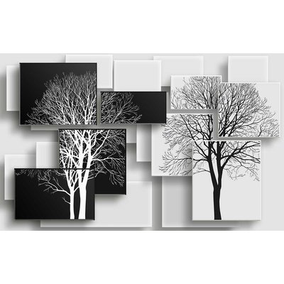Tableau graphique arbres sur fonds noir et blanc - 80x50 cm HEXOA