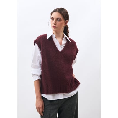 Pull sans manches en maille bouclette col V HUMILITY