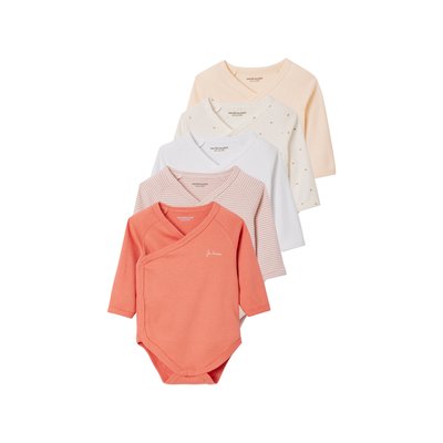 Lot de 5 bodies "coeur" manches longues ouverture naissance VERTBAUDET