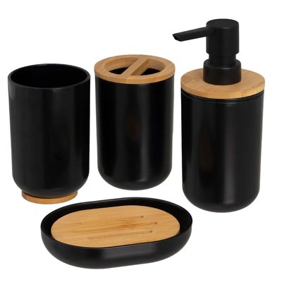 Set salle de bain noir et bambou - 4 pièces WADIGA