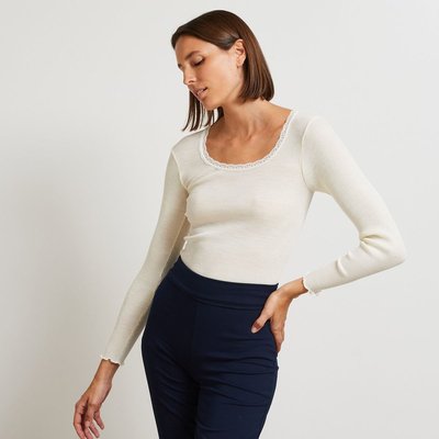 T-shirt manches longues en laine et soie, Oeko-Tex MONOPRIX