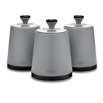 Set of 3 Sera Tea Coffee Sugar Canisters with Smoked Trims TOWER