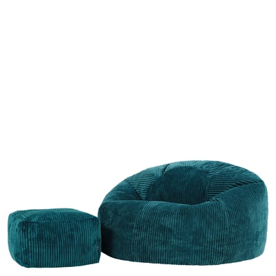 Pouf classique large XL avec repose-pied carré en velours côtelé Oeko-Tex® - KINGSTON ICON