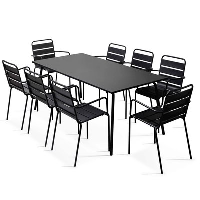 Salon de jardin table et 8 fauteuils en métal, PALAVAS OVIALA