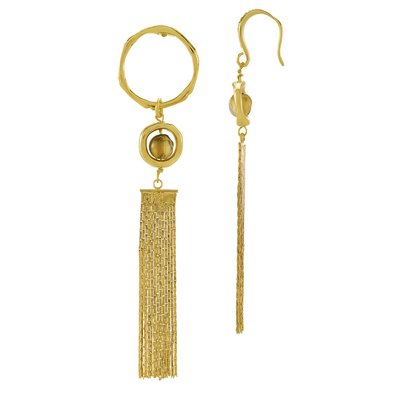 Hängende Ohrringe aus gehämmertem Goldmetall und Achatstein N°3
