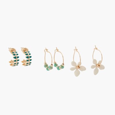 Set de 3 mini créoles épis, fleurs et pierres facettées BALABOOSTE