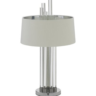 Asymmetric Glass and Silver Base with Linen Shade Table Lamp SO'HOME