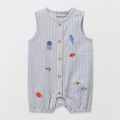 Combinaison brodée sans manches en seersucker en coton BIO GOTS BOUT'CHOU