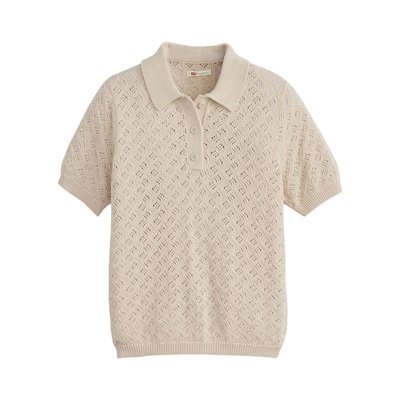 Top coupe droite FEMME Levi's® en coton écru en crochet ajouré à col polo - Taille S LEVI'S