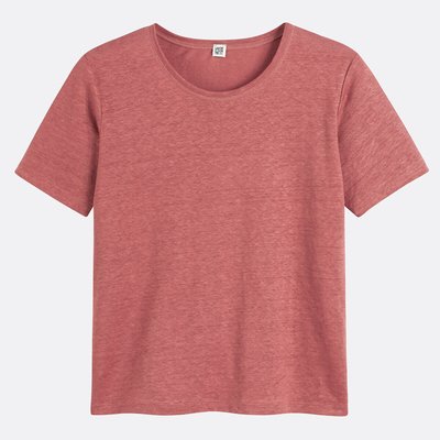 Tee shirt en lin col rond manches courtes LA REDOUTE COLLECTIONS