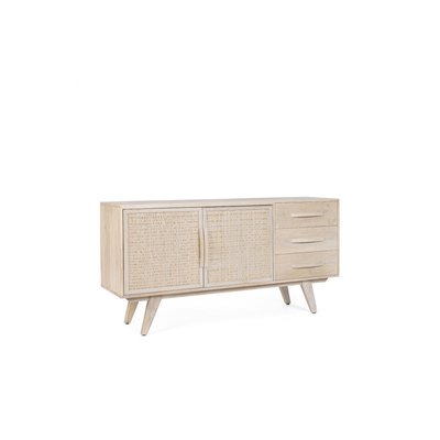 Buffet bas en bois de manguier blanchi 2 portes 3 tiroirs - SHANNA HELLIN, DEPUIS 1862