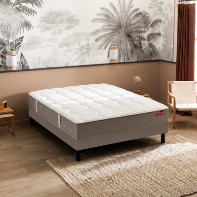 Ensemble matelas ressorts ensachés et mémoire de forme DESTINATION, sommier confort ferme et pieds EPEDA