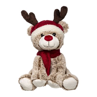 Peluche de Noël Ours avec écharpe et bonnet renne ATMOSPHERA