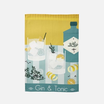 Torchon imprimé en coton et lin GIN TONIC COUCKE