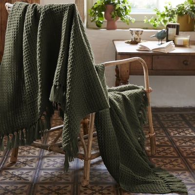 Plaid à franges 180x220 cm Polyéthylène Téréphtalate Camel EDEN