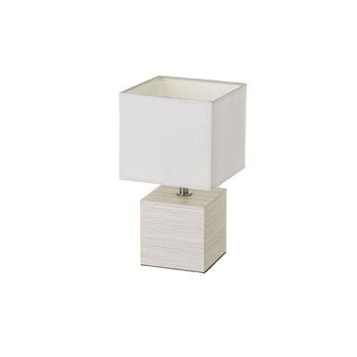 Lampe à Poser Base en Bois Blanchi et Abat-jour Blanc - Hauteur 26.50cm WADIGA