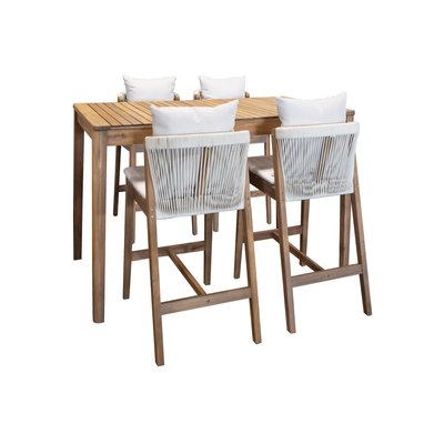 Table haute et 4 chaises de bar en acacia, FIDJI NOW'S HOME