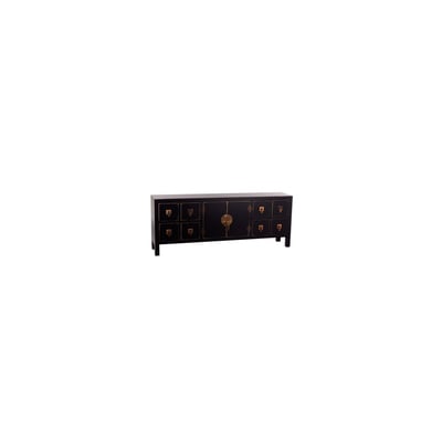 Buffet Chinoiserie en Bois Noir et Doré 1 Porte et 8 Tiroirs WADIGA