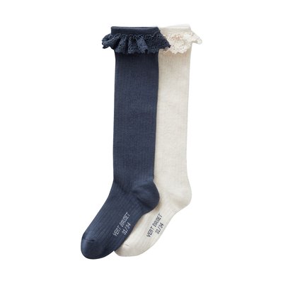 Lot de 2 paires de chaussettes hautes en maille ajourée et dentelle VERTBAUDET