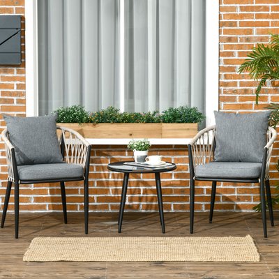Salon de jardin 2 personnes 3 pièces avec coussins gris OUTSUNNY