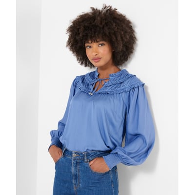 Blouse Romantique à Col Noué à Volants et Manches Ballon JOE BROWNS