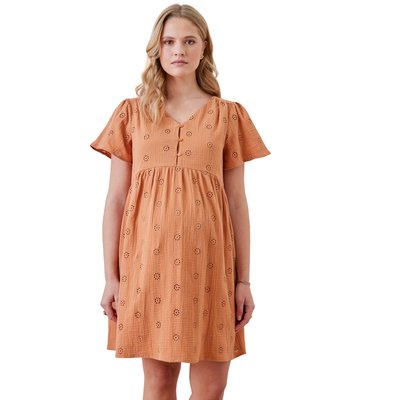 Robe gaze de coton brodé grossesse et allaitement VERTBAUDET