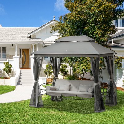 Balancelle de jardin convertible 3 places acier polyester OUTSUNNY