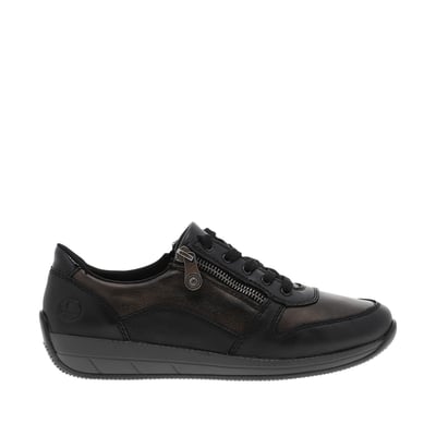 Sneakers en cuir noires fermées par des lacets plats et des zips latéraux RIEKER