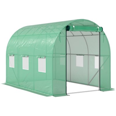 Serre de jardin 6 m² - porte zippée enroulable, 6 fenêtres - acier PE vert OUTSUNNY