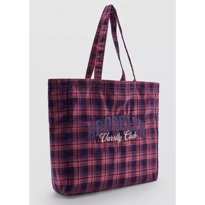 Sac cabas à carreaux avec texte brodé MANGO KIDS