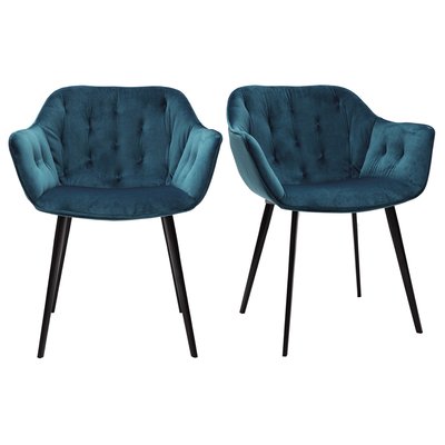 Chaises design en tissu velours bleu pétrole et métal noir (lot de 2) BURTON MILIBOO