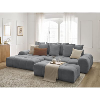 Canapé d'angle convertible 4 places en tissu chiné avec pouf, EVEREST BOBOCHIC