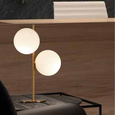 Lampe A Poser Rondo Laiton Mat 2 Globes Verre MILLUMINE