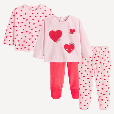 Lot de 2 pyjamas 2 pièces, en velours, imprimé coeurs LA REDOUTE COLLECTIONS