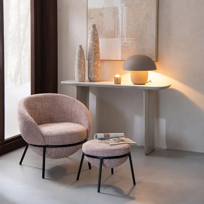Fauteuil design et repose-pied en tissu - MERO HELLIN, DEPUIS 1862
