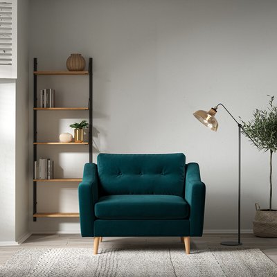 Rosa Curve Buttoned Velvet Snuggle Chair with Light Wood Legs SO'HOME