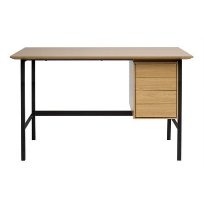 Bureau industriel finition bois chêne et métal noir avec rangements 2 tiroirs L120 cm MAXENCE MILIBOO