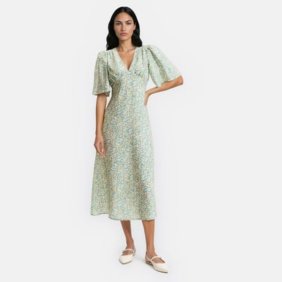 Floral Print V-Neck Short Sleeve Midi Dress LA REDOUTE COLLECTIONS