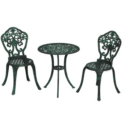 Ensemble bistrot de jardin 2 personnes 3 pièces alu. aspect fer forgé OUTSUNNY