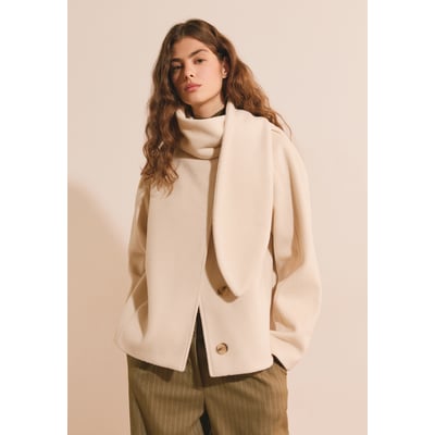 Manteau court avec écharpe intégrée et laine MANOU ETAM