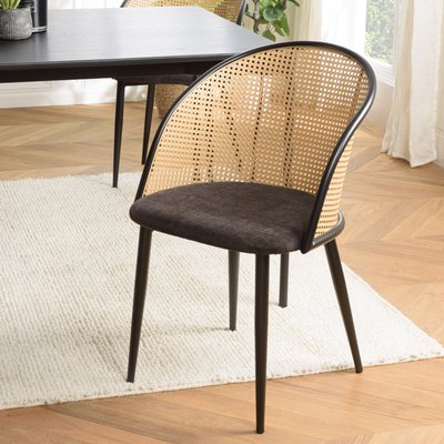 Fauteuil de table assise velours noir dossier cannage arrondi (lot de 2) LOANO PIER IMPORT