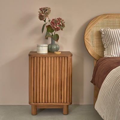Table de chevet en teck massif 40 cm 1 porte  COLINE BERAH GETAH