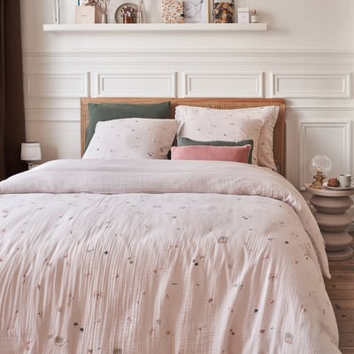 Parure de lit imprimée en gaze de coton, taies rectangles, BREAKFAST IN PARIS ESSIX