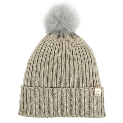 Bonnet en maille recyclée, chaud, doublé polaire recyclé, pompom imitation fourrure ISOTONER