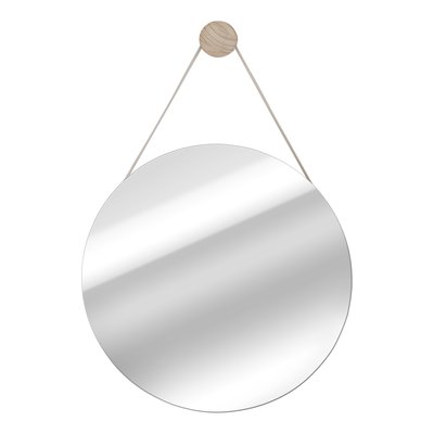 Miroir décoratif rond en Bois recouvert naturel, NORDIK BARBIER INSPIRE