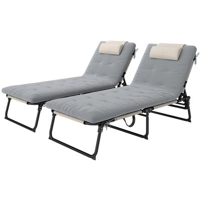 Lot de 2 transats pliables inclinables - matelas épais - métal tissu OUTSUNNY