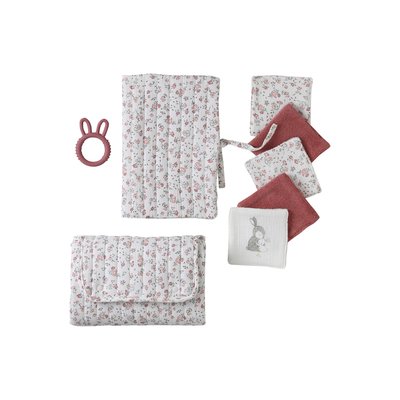 Coffret cadeau naissance 8 pièces : 1 hochet, 1 tapis à langer nomade, 5 lingettes, 1 pochette VERTBAUDET