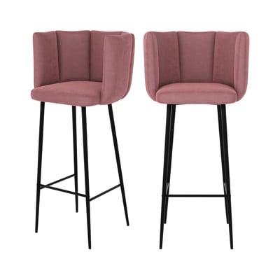 Lot de 2 chaises de bar 75 cm en velours - ROSY MAISON PAVANE